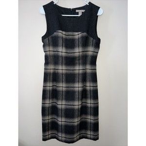 Banana Republic Gray Black Plaid Sleeveless Sheath Dress Sz 4 Wool Career Office